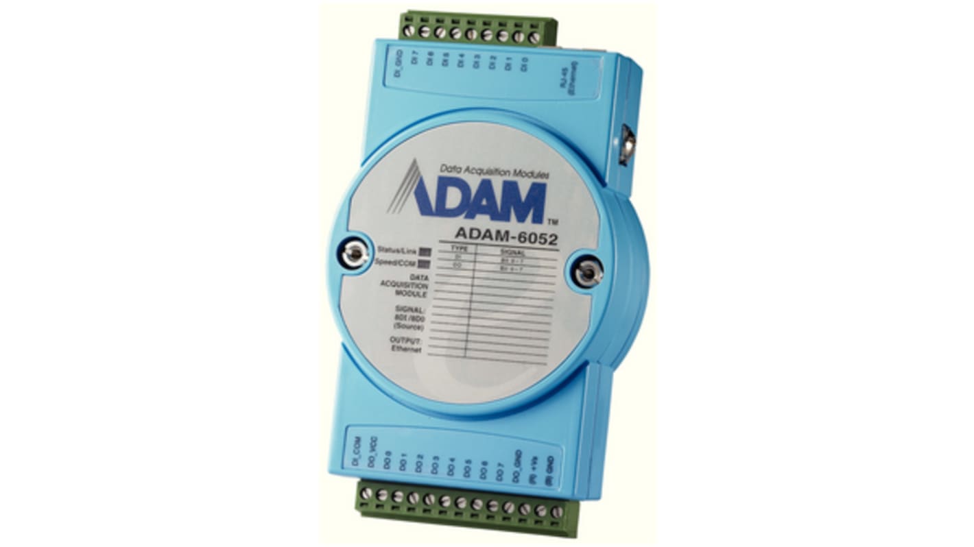 Modulo I/O digitale isolato Advantech ADAM-6052, 8 ingressi e 8 uscite, alimentazione 10-35 V dc, compatibile Modbus TCP.