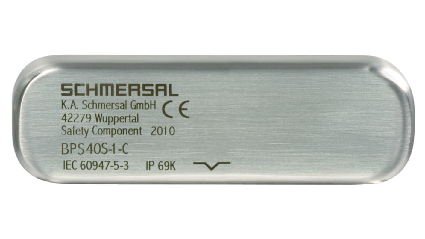 Interruttore di sicurezza Schmersal EX-BPS 40S-1-C, corpo in acciaio inox, attuatore magnetico, dimensioni 88x27 mm, grado di protezione IP67.