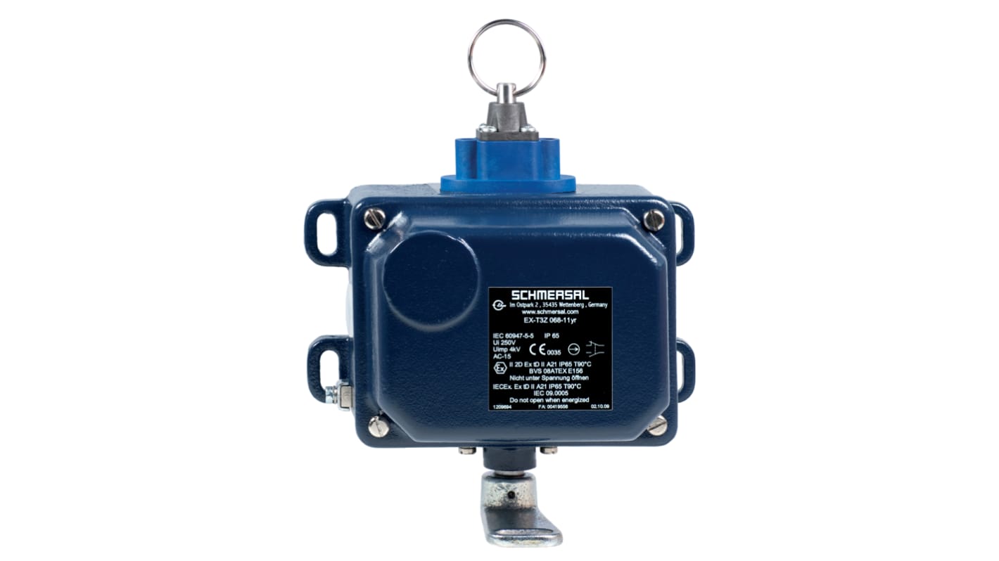Interruttore a fune Schmersal EX-T3Z, con contenitore in ghisa grigia, 1 contatto di sicurezza, grado di protezione IP67, montaggio direzione doppia, cavo 50m.