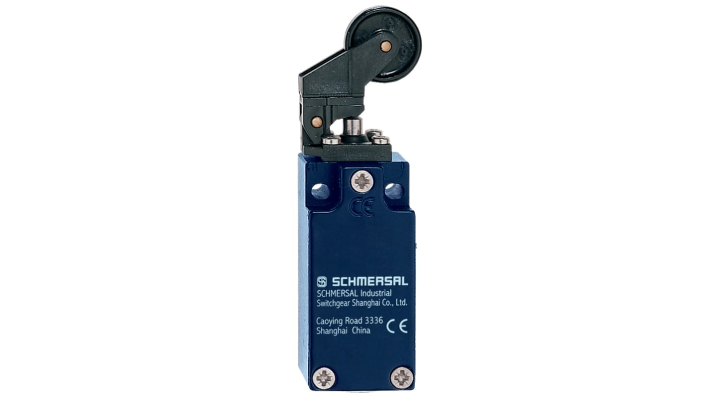 Attuatore a rullo Schmersal EX-ZK4, 230V, 4A, IP67, con 2 contatti di sicurezza e protezione antiesplosione.