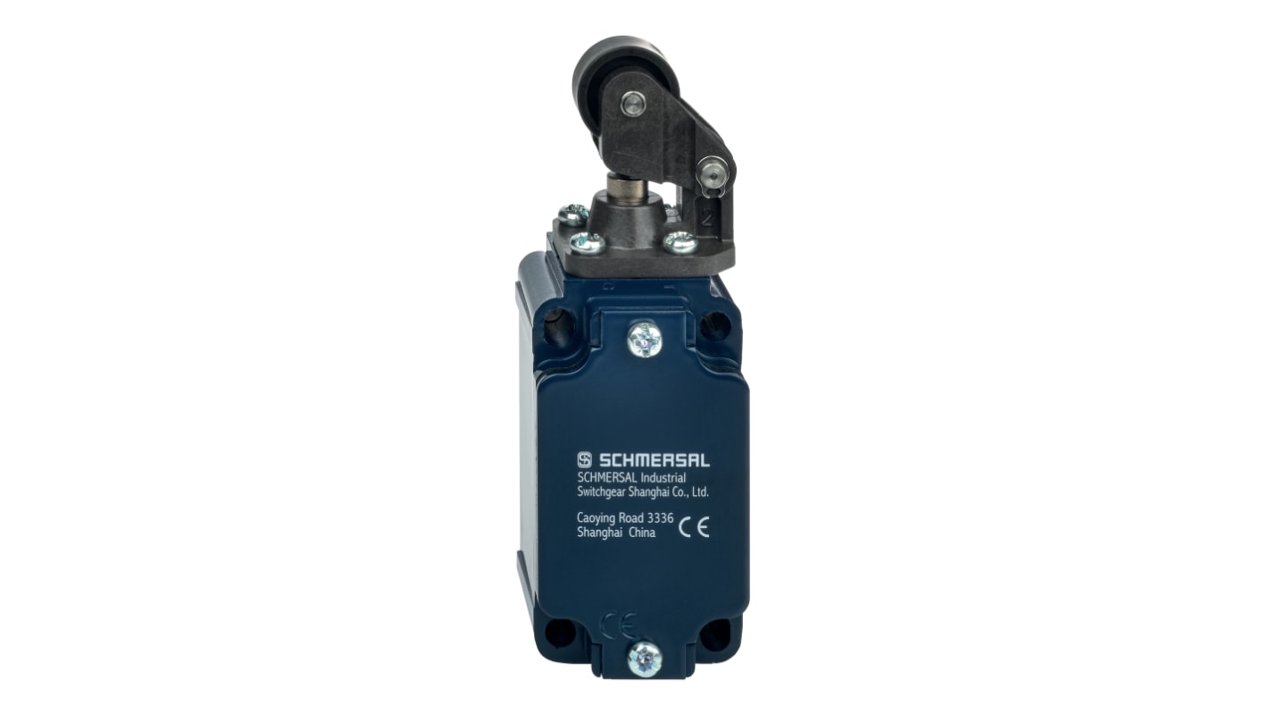 Schmersal EX-T1K 335-20Z-3G/D, attuatore a leva a rullo con 2 contatti NO, grado di protezione IP65, custodia in alluminio.