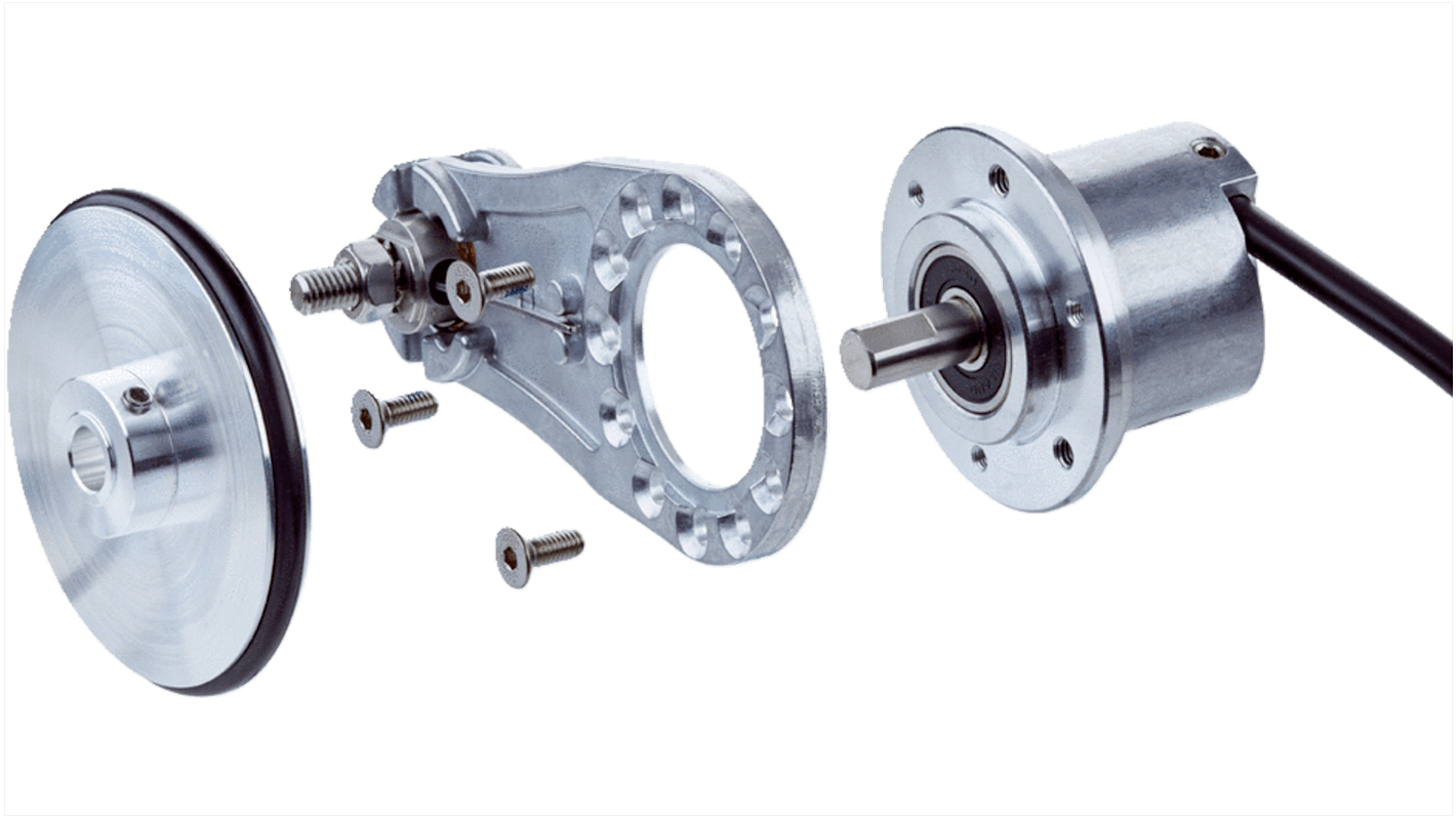 Ruota di misurazione Sick BEF-MRS-08-U, sistema modulare per DBS50E-S5, include braccio a molla e disco di posizionamento.