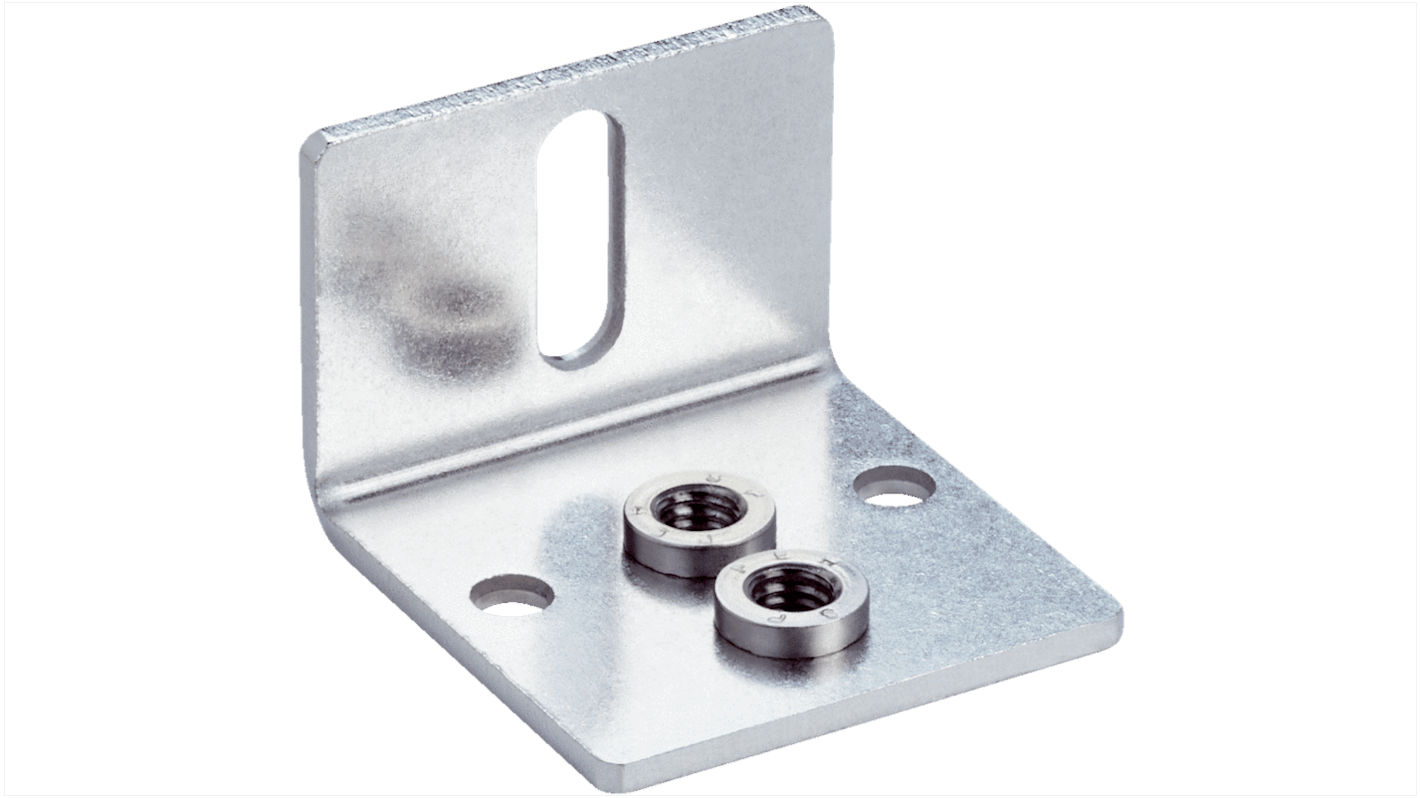 Staffa di montaggio Sick BEF-WN-FBM-SET1 in acciaio inox per sensori, include vite M5 x 6, progettata per montaggio a pannello.