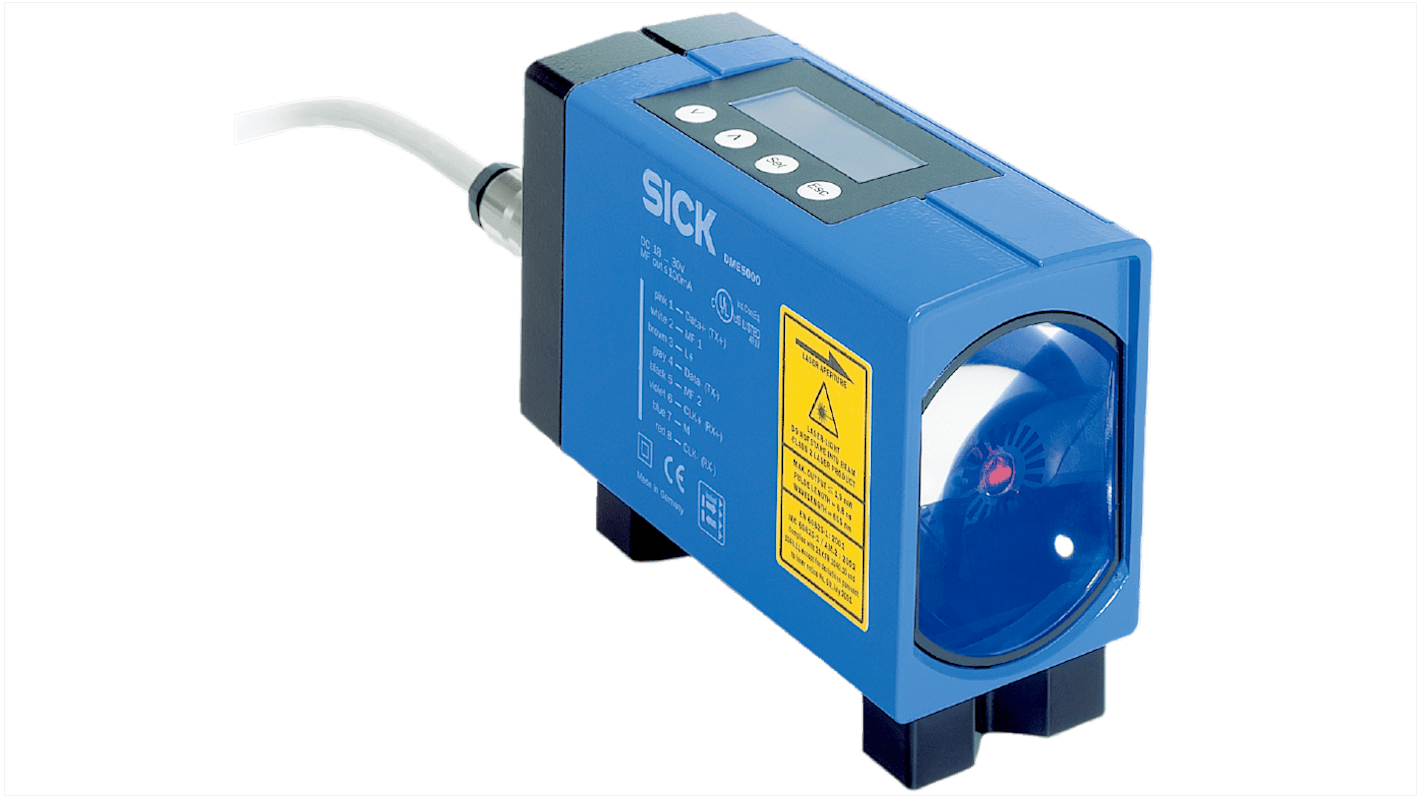 Sensore di distanza rettangolare Sick DME5000-312, rilevamento da 0,15 m a 300 m, montaggio a pannello, grado di protezione IP65.