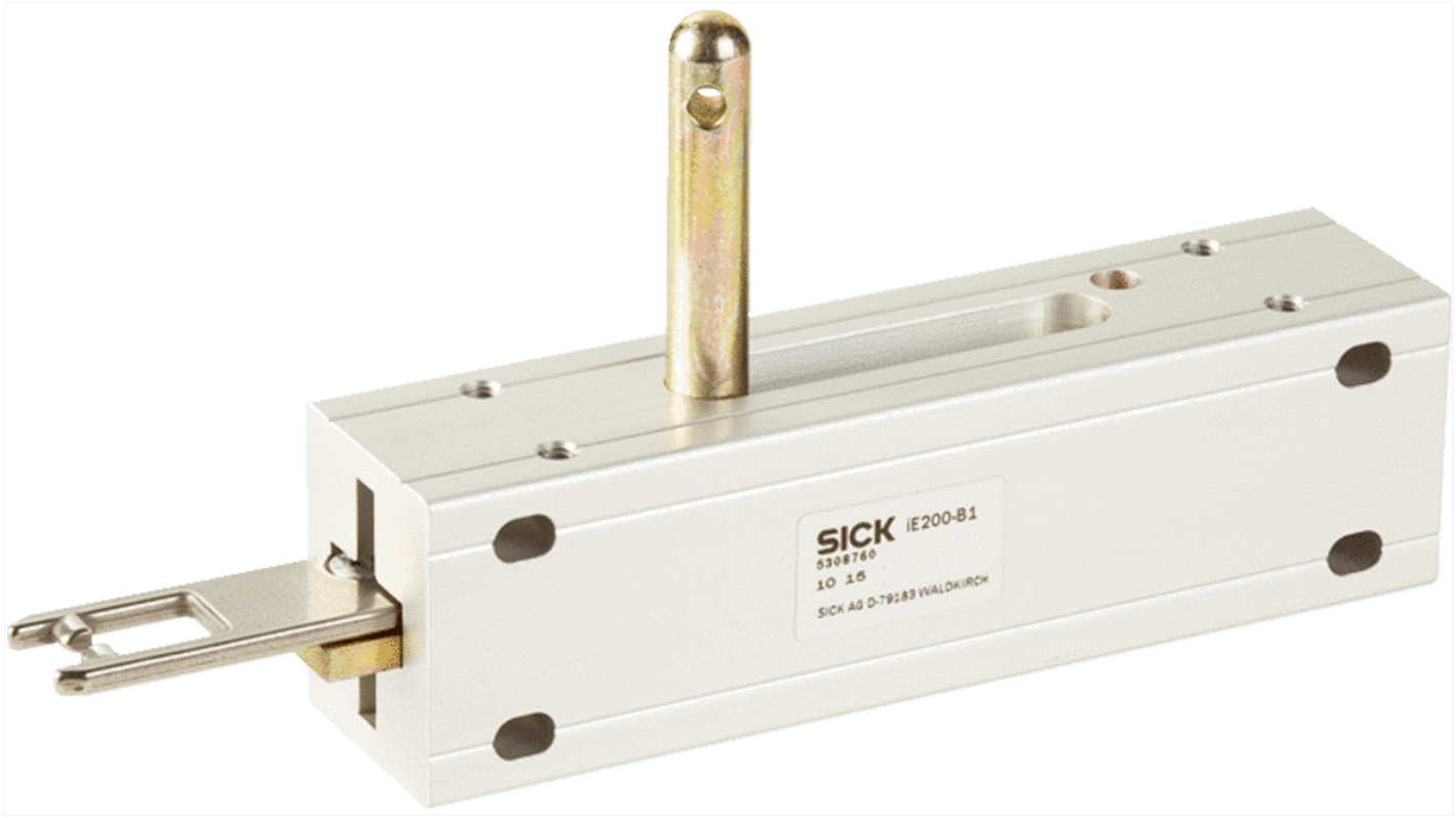 Attuatore Sick iE200-B1 con azionamento rigido, raggio minimo porta ≥ 175 mm, progettato per applicazioni industriali.