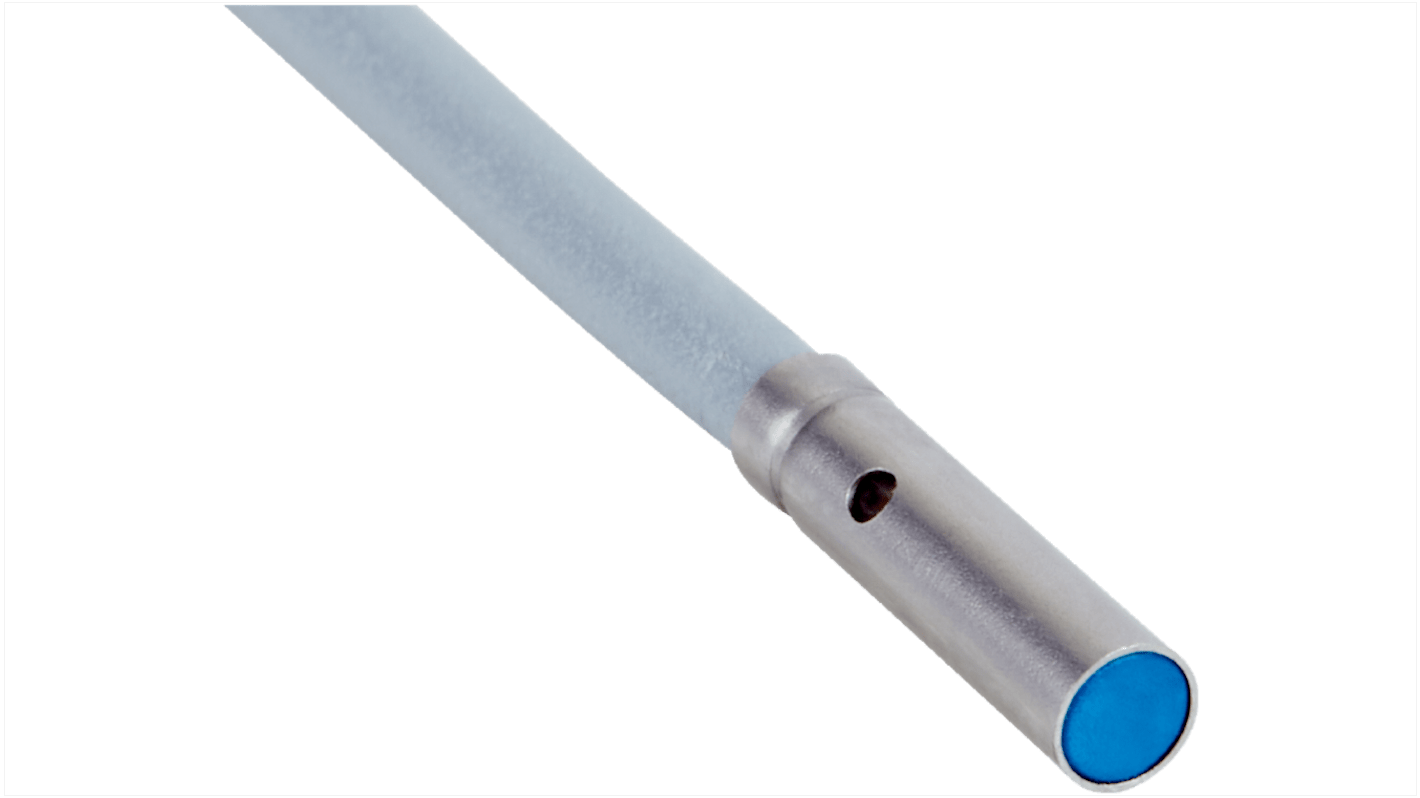 Sensore di prossimità induttivo cilindrico NPN Sick IH03-01BNSVR8K, rilevamento 1 mm, IP67, montaggio a filo, dimensioni 12x3 mm.