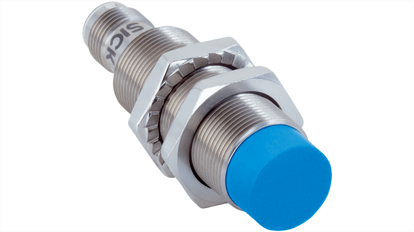 Sensore di prossimità induttivo cilindrico Sick IMB18-12NPSVC0SX02, PNP, M18, rilevamento 12 mm, IP67, acciaio inox, connettore M12.
