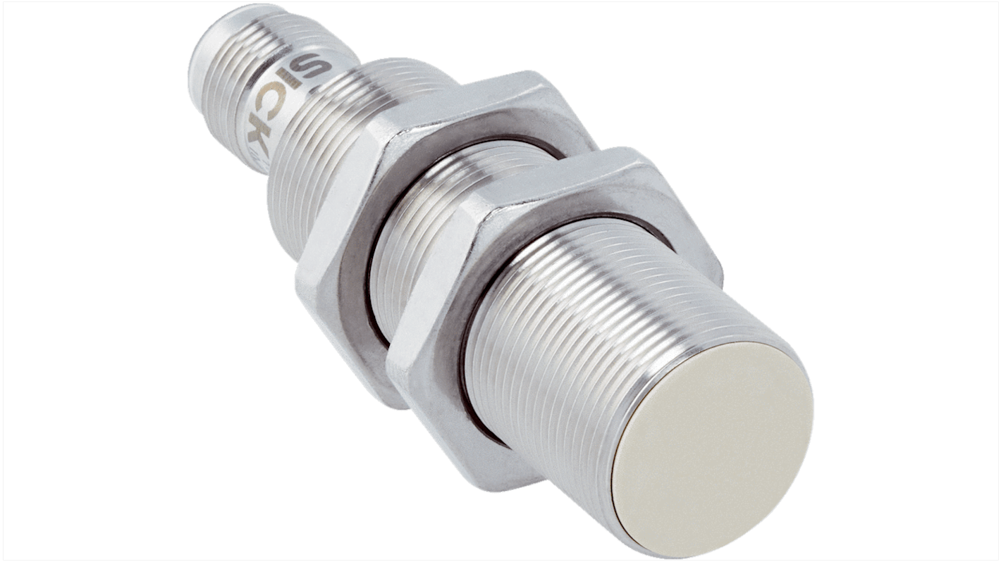 Sensore di prossimità induttivo cilindrico Sick IMF18-08BPSNC0SX01, uscita PNP, gamma di rilevamento 8 mm, IP67.