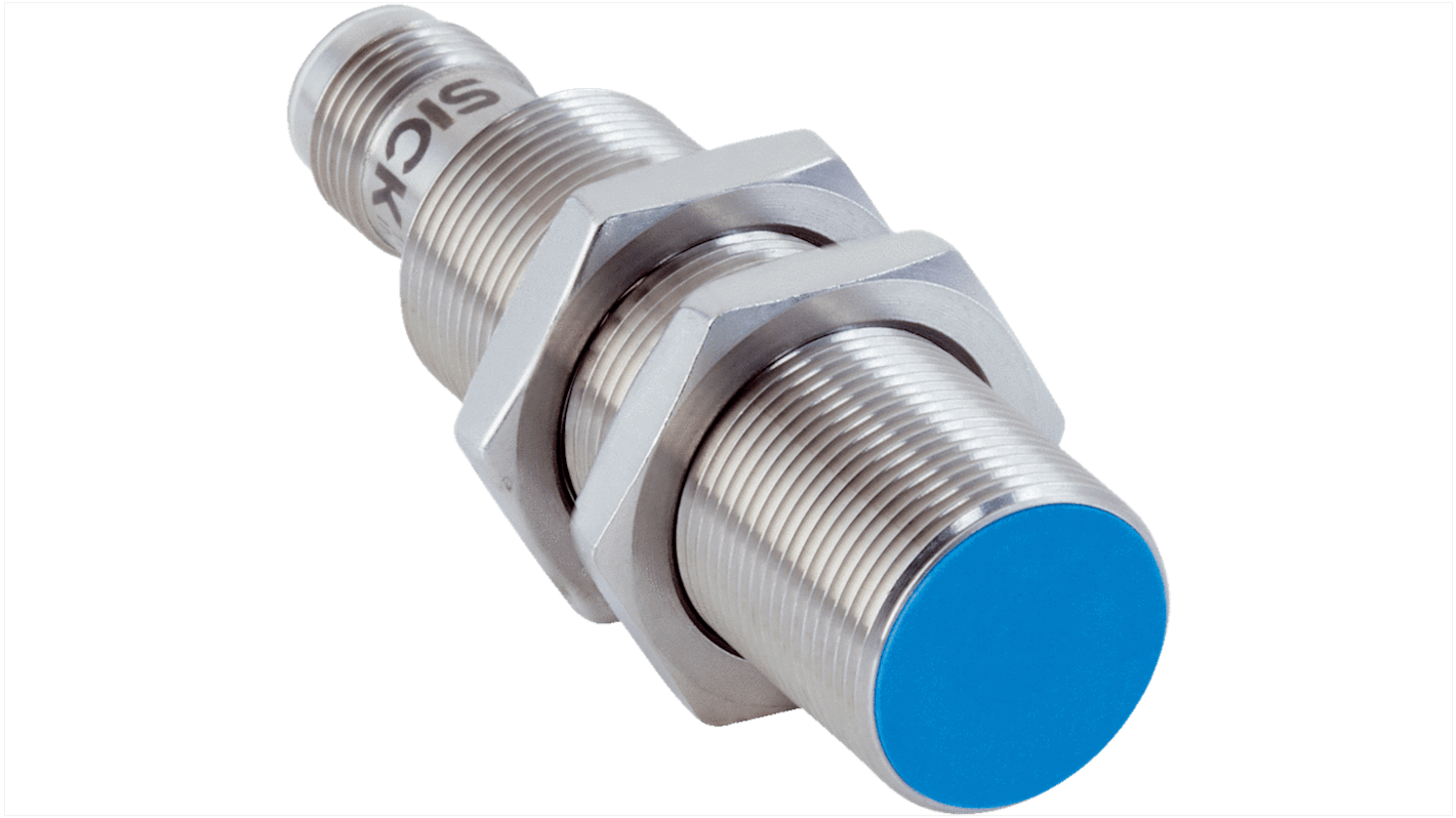 Sensore di prossimità induttivo cilindrico Sick IMS18-08BPOVC0S, PNP, M18, 8 mm, IP68/IP69K, acciaio inox, -40/+100 °C.