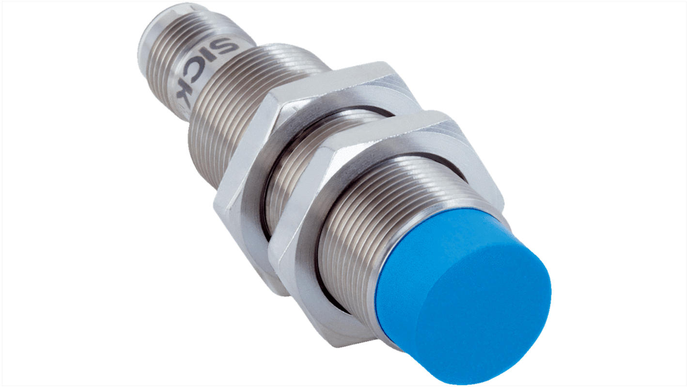 Sensore di prossimità induttivo cilindrico Sick IMS18-12NPSNC0S, M18, rilevamento 12 mm, IP68/IP69K, acciaio inox.