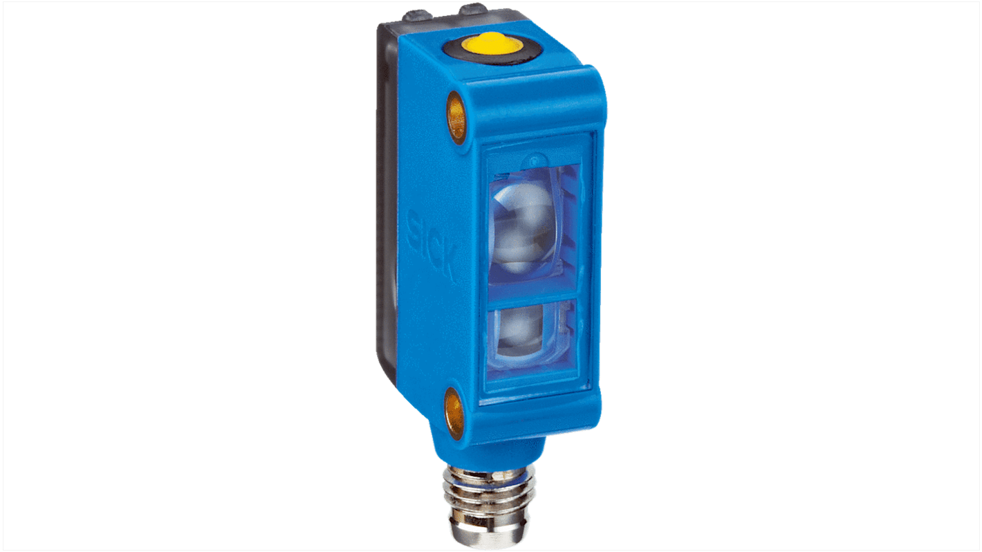 Sensore di contrasto Sick KTM-WN11171P, rilevamento 12,5 mm, Led RGB, uscita NPN, IP67, montaggio su circuito stampato.