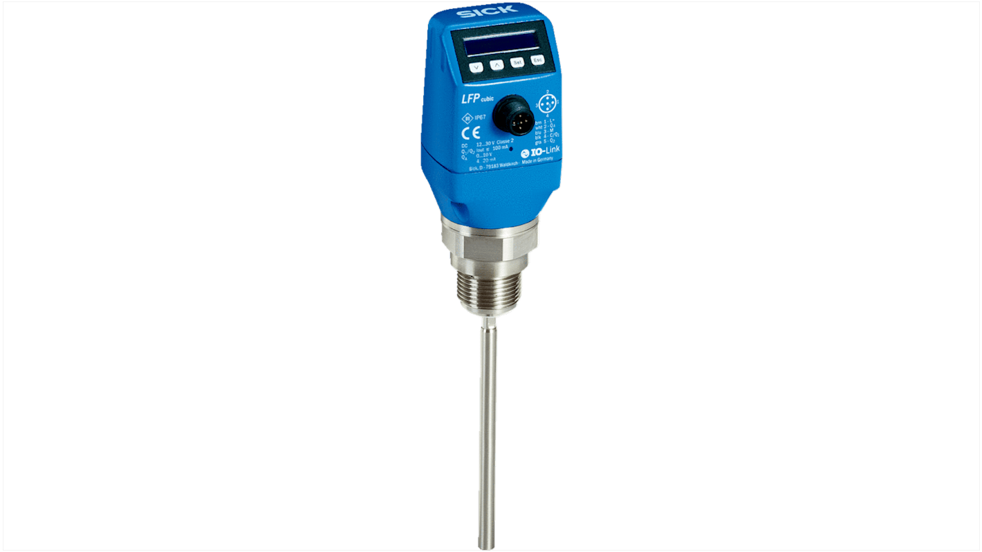 Sensore di livello Sick LFP0300-B4NMB, TDR, montaggio sonda, uscita PNP, corpo in plastica PBT, cavo 300mm, -20°C/+100°C.