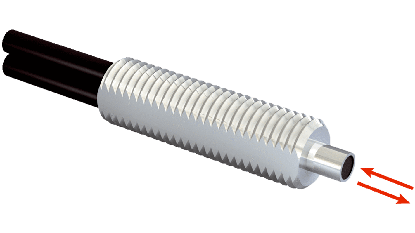 Sensore per fibre ottiche Sick LL3-DB03, tipo M6, con custodia in acciaio inox, gamma di rilevamento 1350 mm.