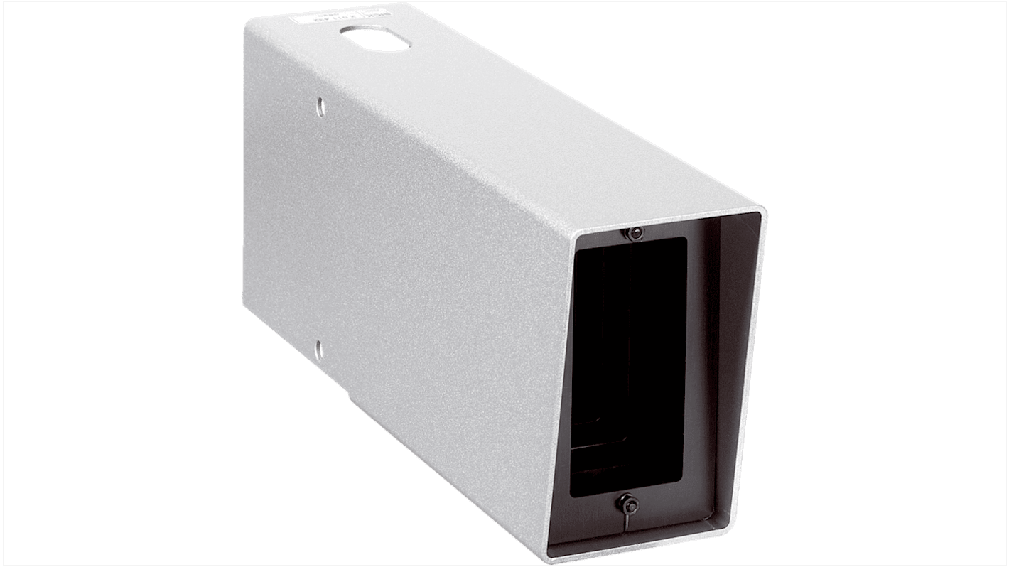 Accessorio di protezione in alluminio verniciato Sick OBS-W45, progettato per proteggere da polvere, include ferramenta per montaggio.