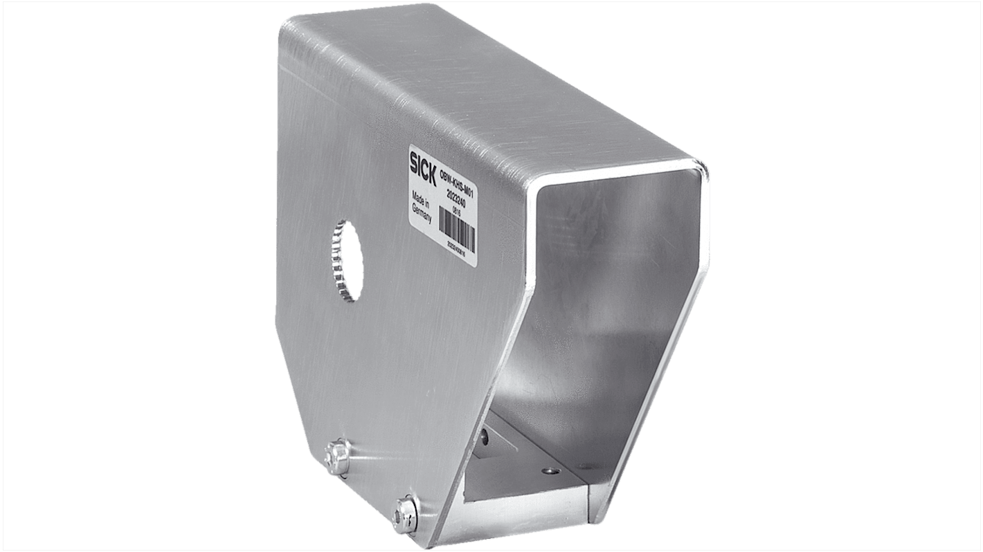 Accessorio di protezione Sick OBW-KHS-M01 in acciaio zincato per W23-2, W24-2, W27-3, W34, con ferramenta per montaggio sicuro.