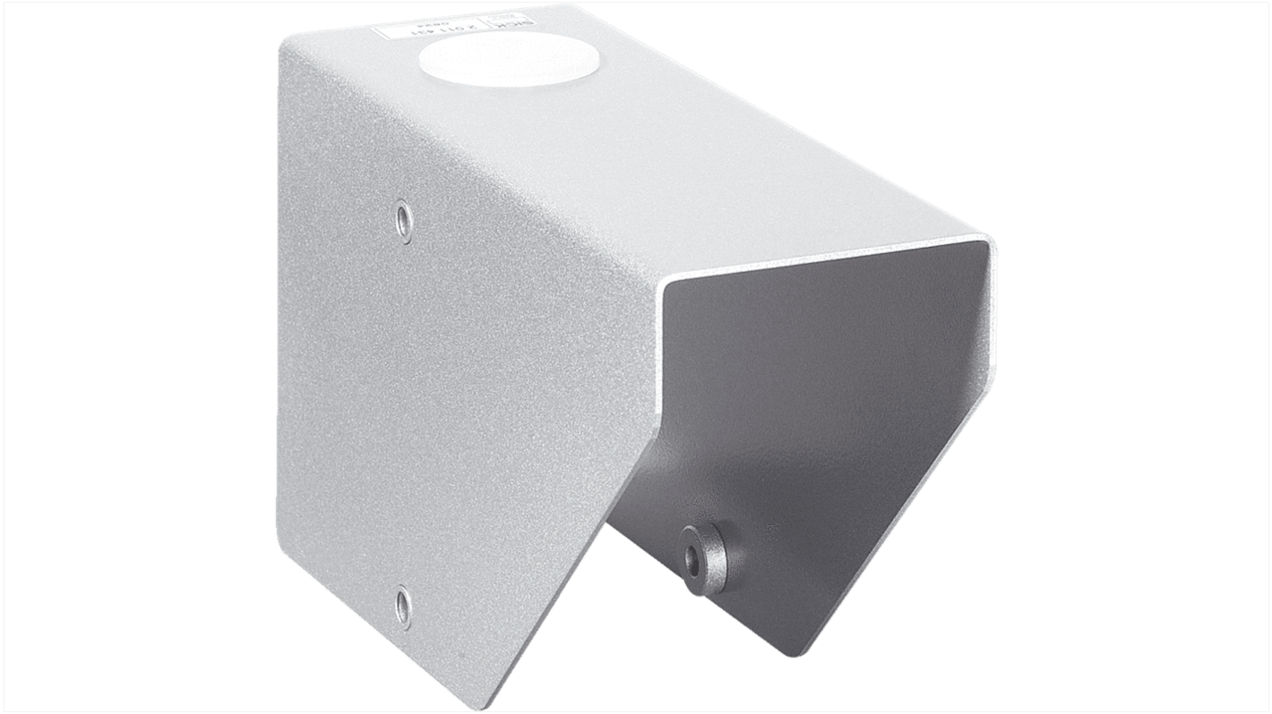 Accessorio di protezione Sick OBW-W45 in alluminio verniciato, progettato per sensori, include ferramenta di montaggio.