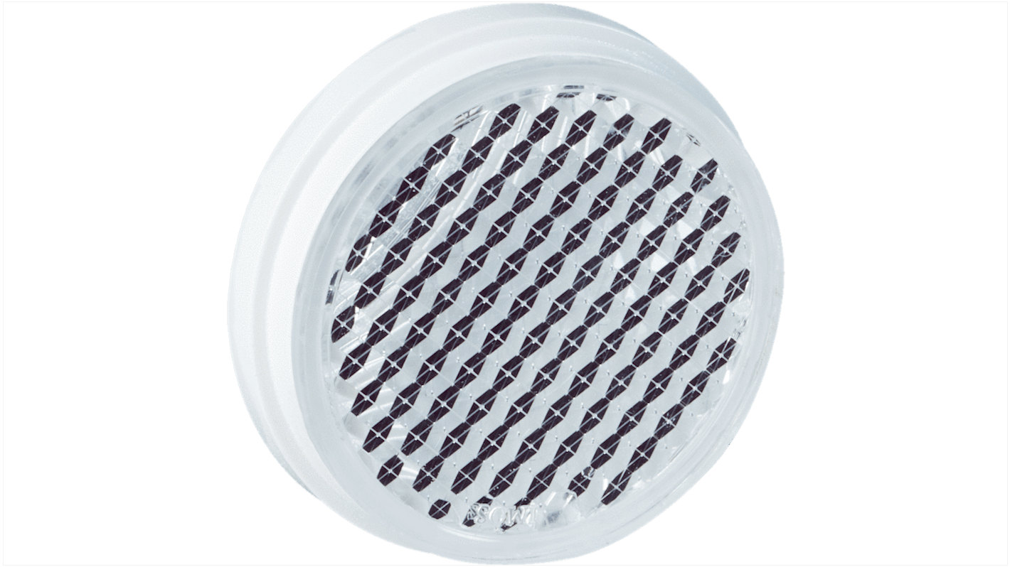 Riflettore triplo Sick P21F-1 per sensori laser, diametro 21 mm, montaggio autoadesivo, operatività da -30 a +65 °C.