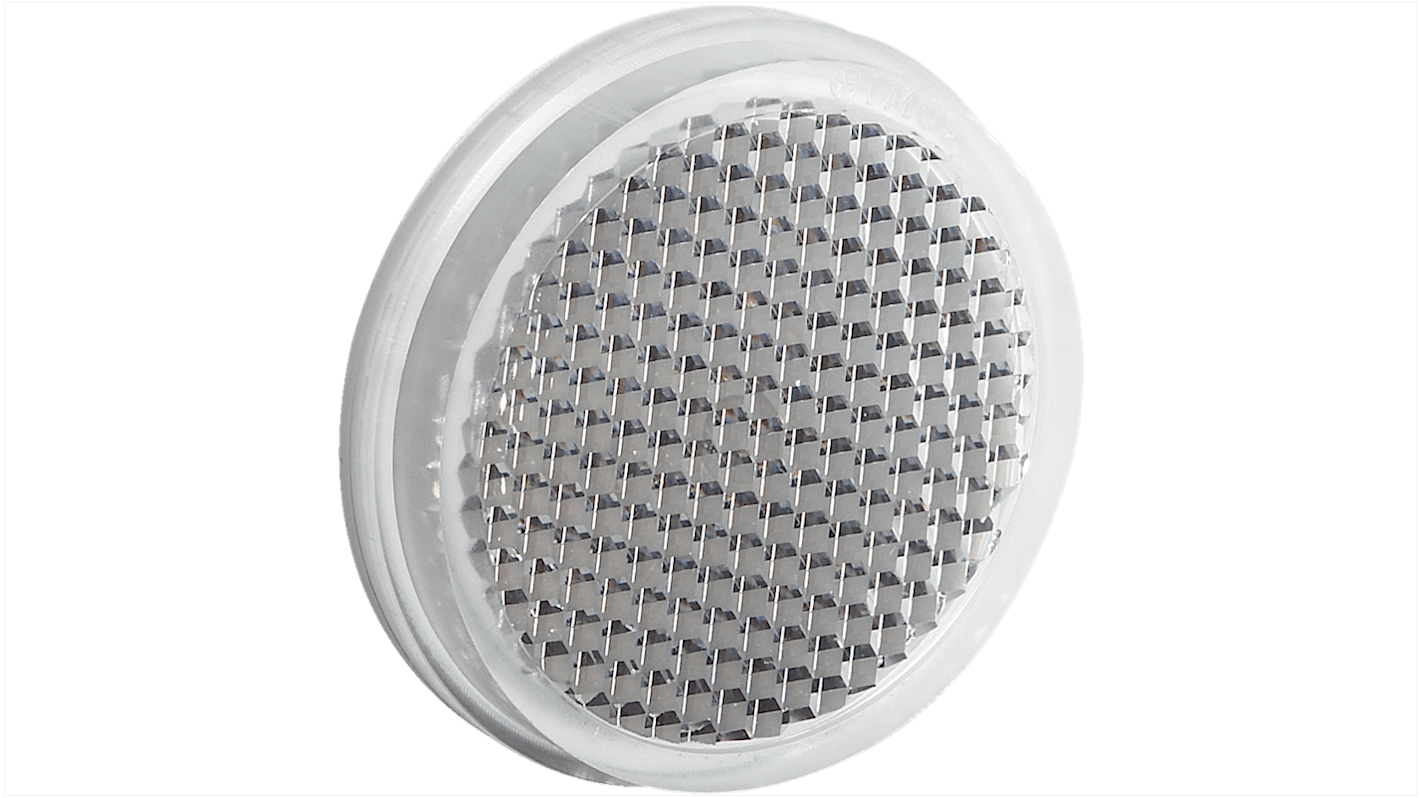 Riflettore triplo Sick P25F1 per sensori laser, diametro 25,2 mm, montaggio autoadesivo, temperatura operativa -30/+65 °C.