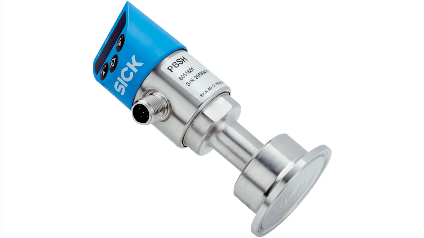 Sensore di pressione relativa Sick PBSH-RB010ST1S0D5A0Z, 10 bar max, uscita 4-20 mA, connettore M12, IP65/IP67.