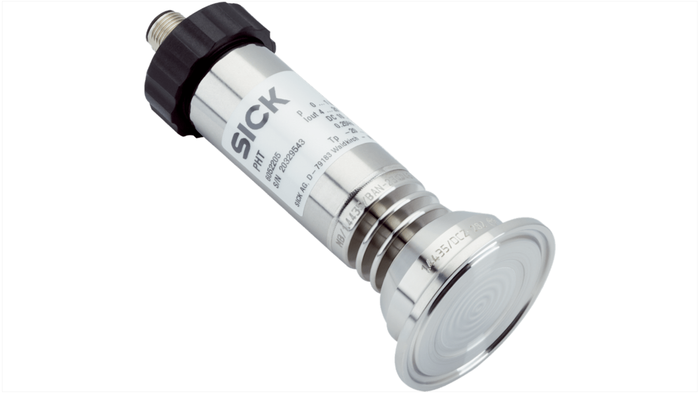 Sensore di pressione Sick PHT-CP015ST10SEAMS0Z, acciaio inox, uscita 4-20 mA, IP67, -20 a 150 °C, per gas e liquidi.