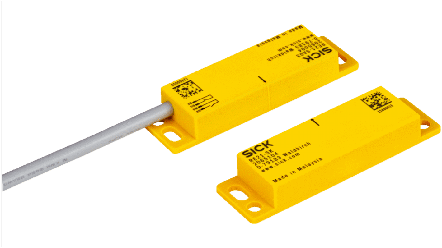 Interruttore di sicurezza Sick RE21-SA84, IP67, 1NA/1NC, attuatore incluso, dimensioni 25 x 88 x 13 mm, temperatura -30/+60 gradi.