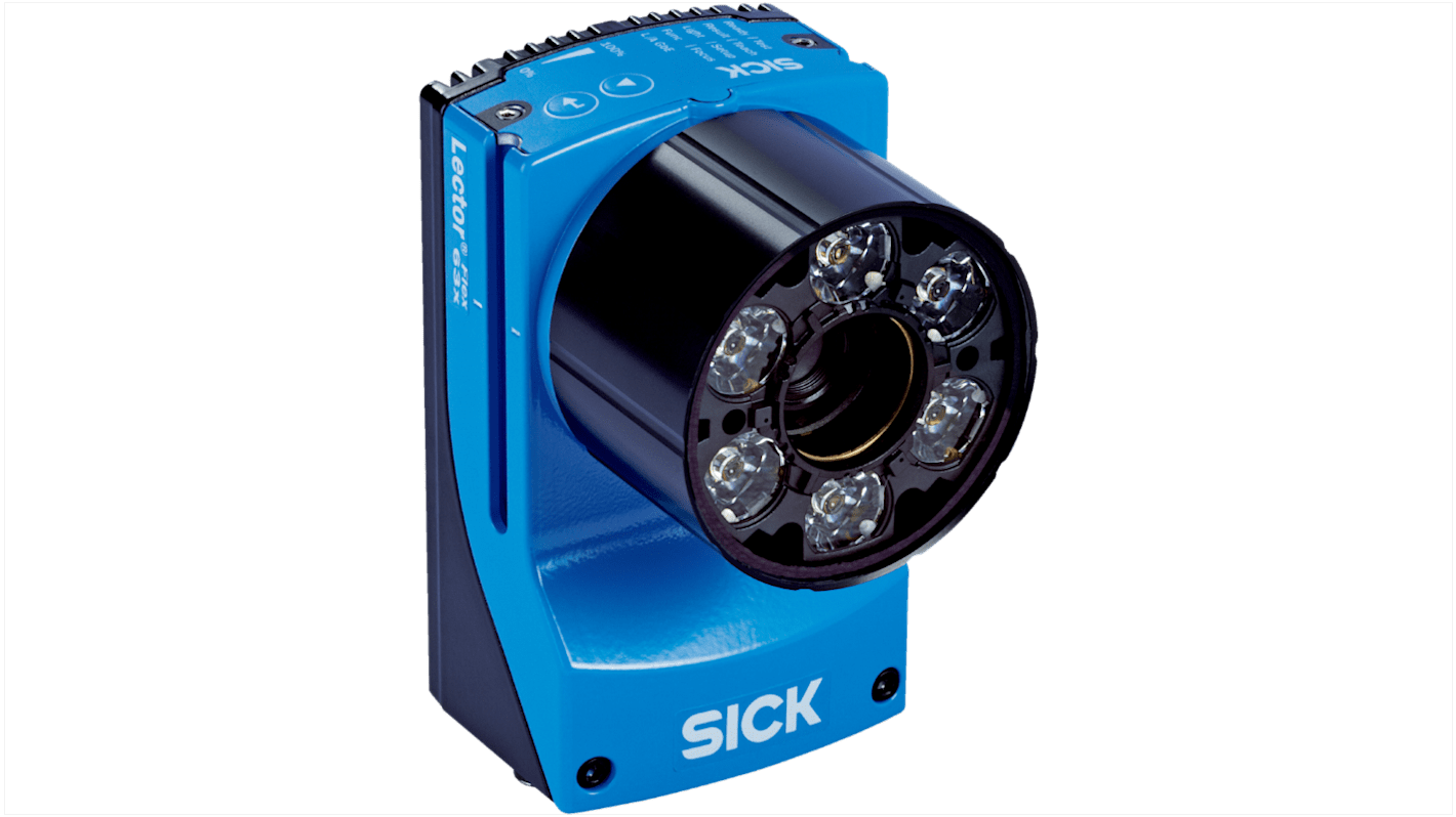 Lettore codici a barre Sick V2D632R-MWMGB1, tecnologia CMOS, lettura da 50 a 2200 mm, alimentazione 12-24 V CC, dimensioni 108 x 63,1 x 45,8 mm.