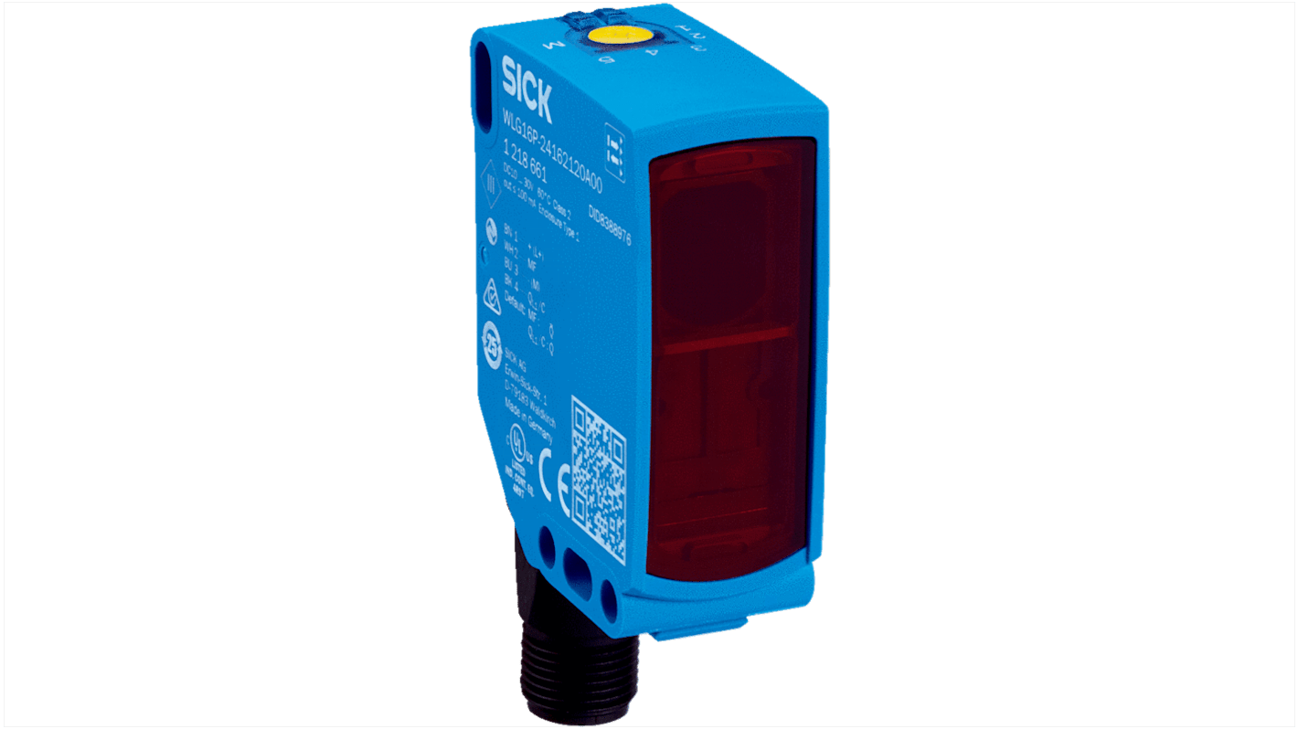 Sensore fotoelettrico rettangolare Sick WLG16P-24165120A00, rilevamento fino a 5 m, uscita PNP/NPN, grado di protezione IP66/IP67.