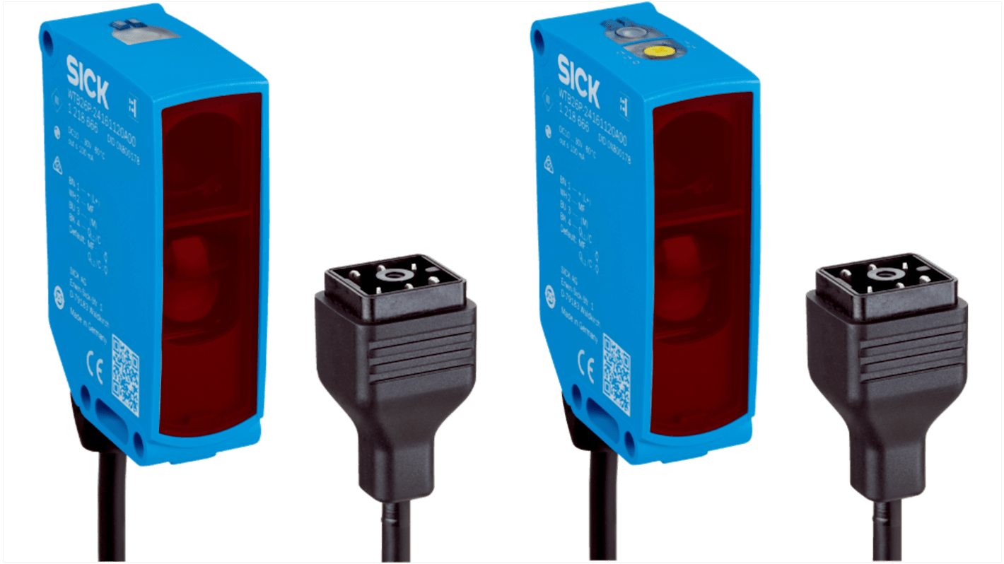 Sensore fotoelettrico rettangolare Sick WSE26P-39112102ZZZ, rilevamento fino a 60 m, montaggio a pannello, grado di protezione IP65.