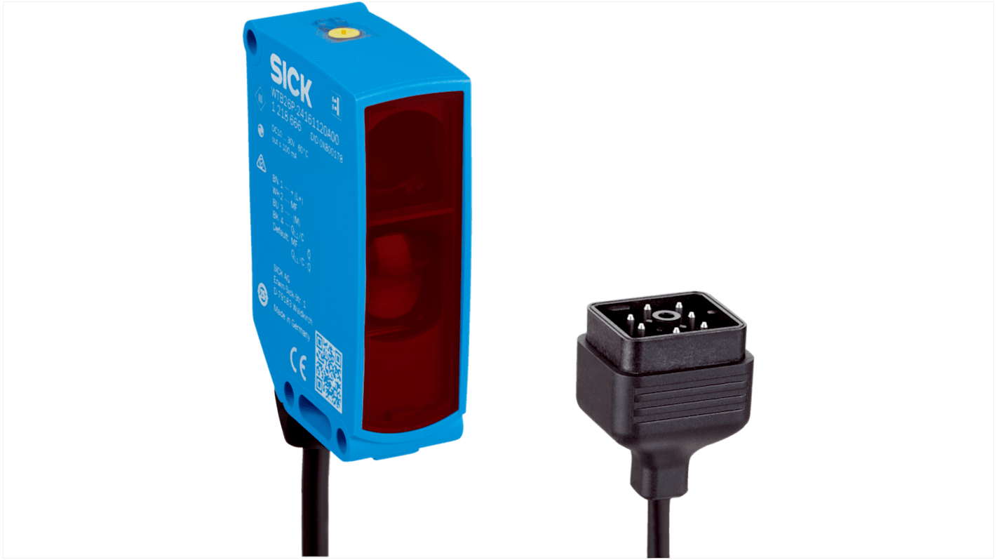 Sensore fotoelettrico rettangolare Sick WTB26P-3B111120ZZZ, con soppressione di sfondo, montaggio a pannello, IP65. Rilevamento fino a 1600 mm.