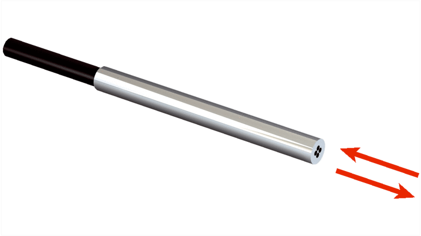Sensore per fibre ottiche Sick LL3-DR04, montaggio su cavo, rilevamento fino a 320 mm, custodia in acciaio inox.