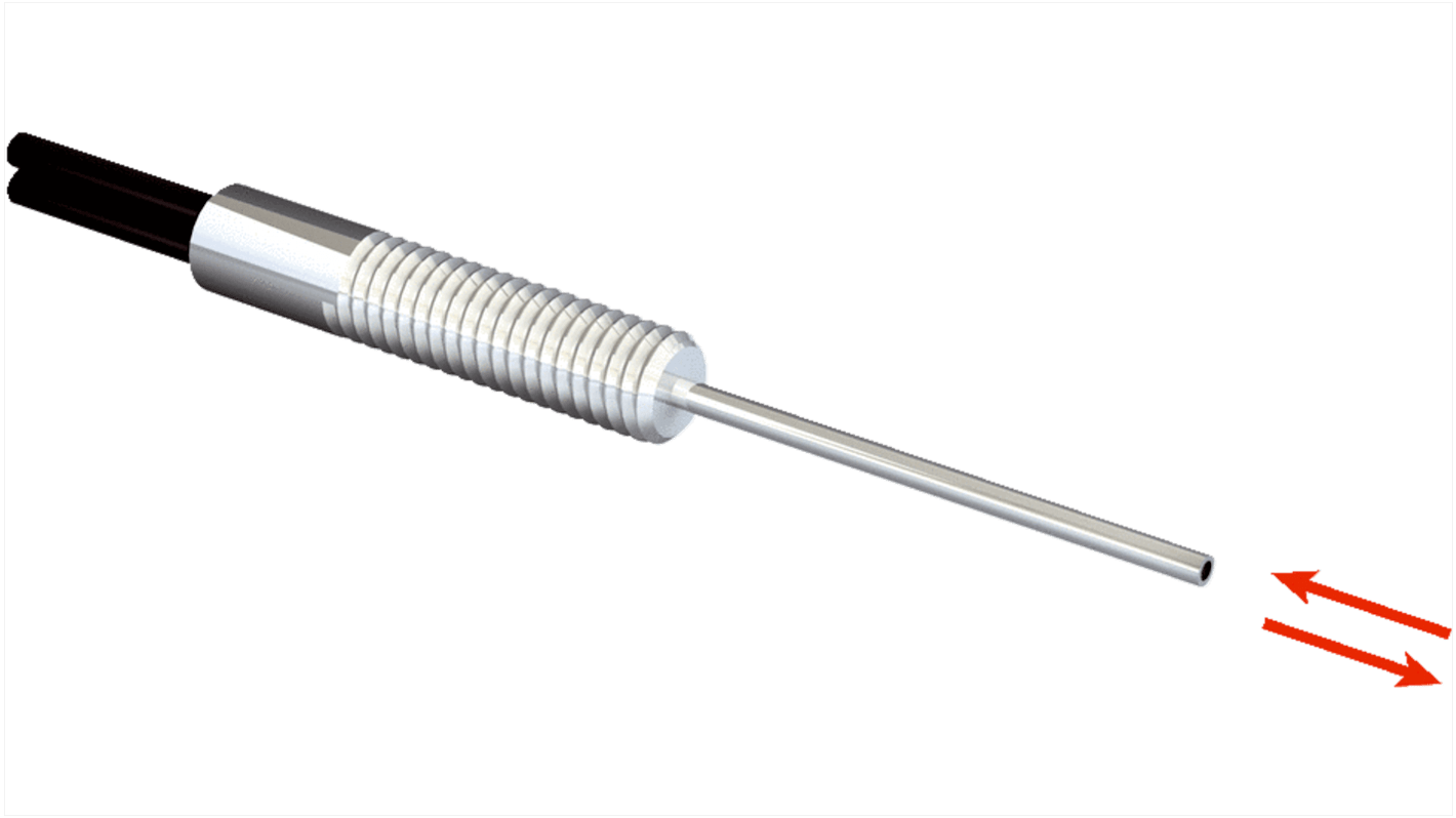 Sensore per fibre ottiche Sick LL3-DT04, custodia in acciaio inox, gamma di rilevamento 280 mm, montaggio su cavo.