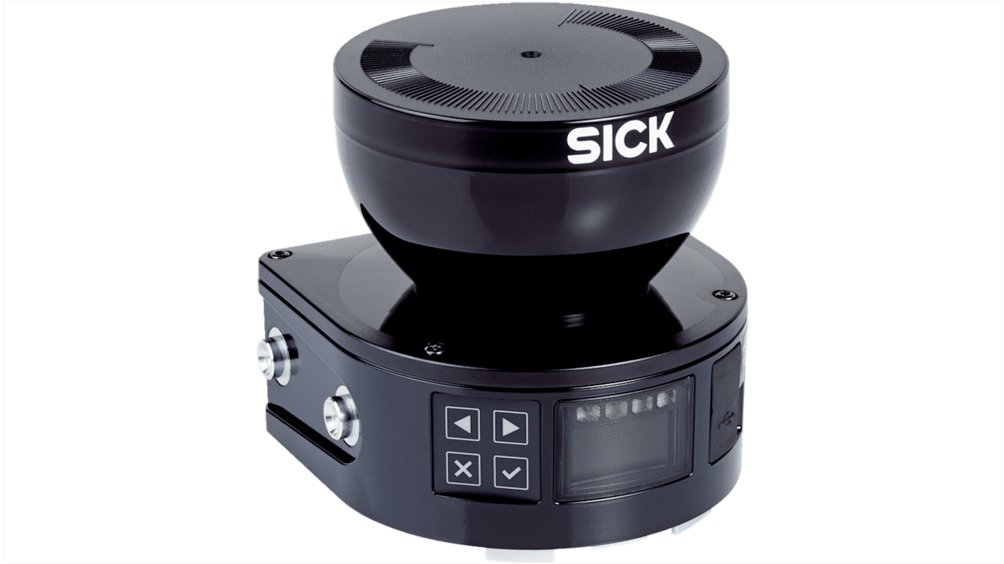 Laser scanner di sicurezza Sick MICS3-AAAZ40AZ1, tecnologia safeHDDM, rilevamento fino a 4 m, angolo di scansione 275°.