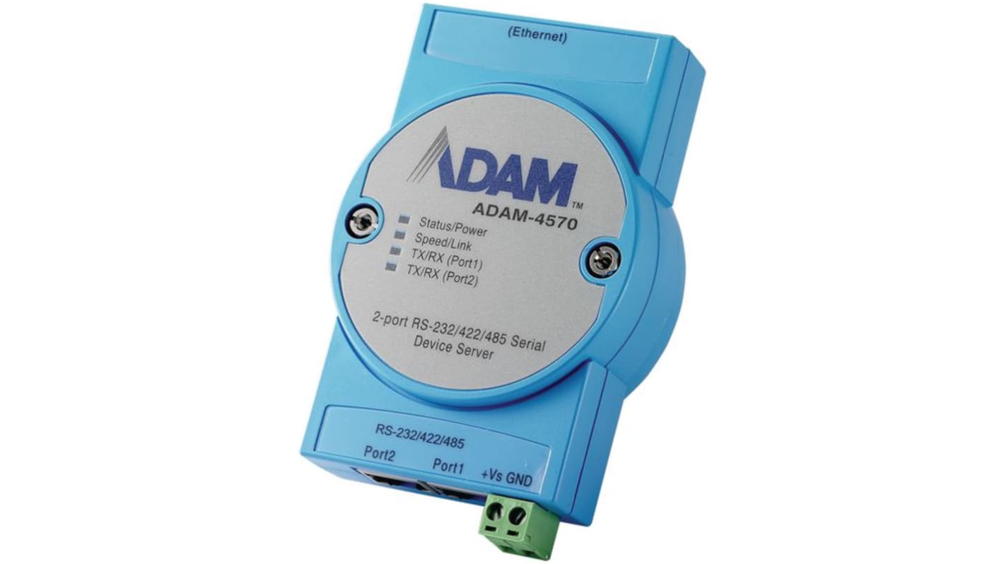 Gateway Advantech ADAM-4570, con 2 porte seriali configurabili e velocità di trasferimento fino a 100 Mbps.