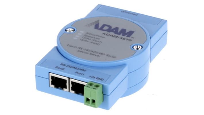Gateway Advantech ADAM-4570, con 2 porte seriali configurabili e velocità di trasferimento fino a 100 Mbps.