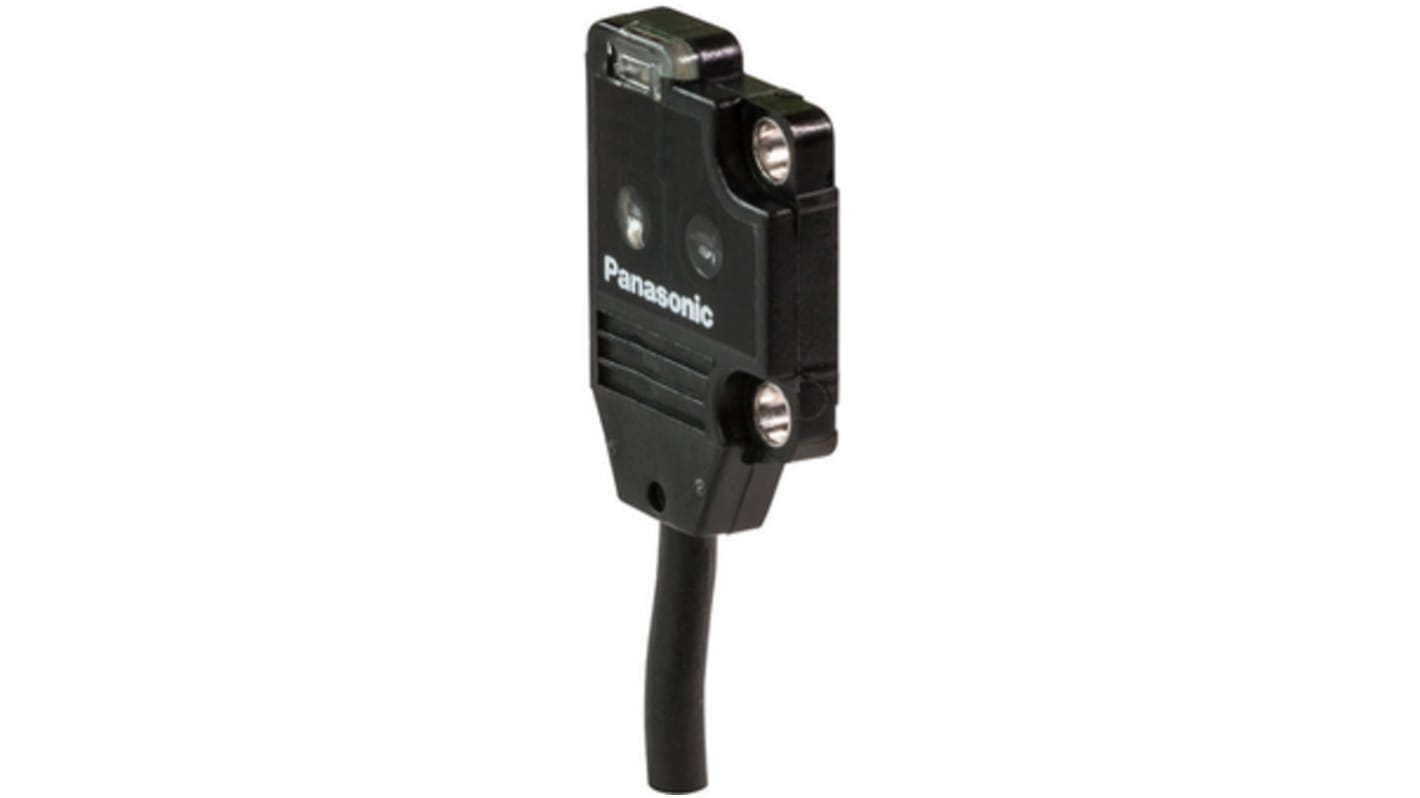 Sensore fotoelettrico riflettente Panasonic EX-14A, rilevamento da 2 a 25 mm, uscita NPN, grado di protezione IP67.