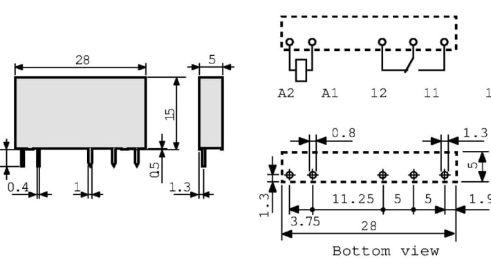 Finder Relè di potenza SPDT per montaggio su PCB, bobina 24V, corrente 6A, dimensioni 5 mm di larghezza.