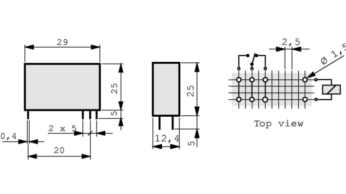 Finder 40.61.9.024.4000, relè di potenza SPDT per montaggio su PCB, bobina 24V, corrente 16A, dimensioni compatte.