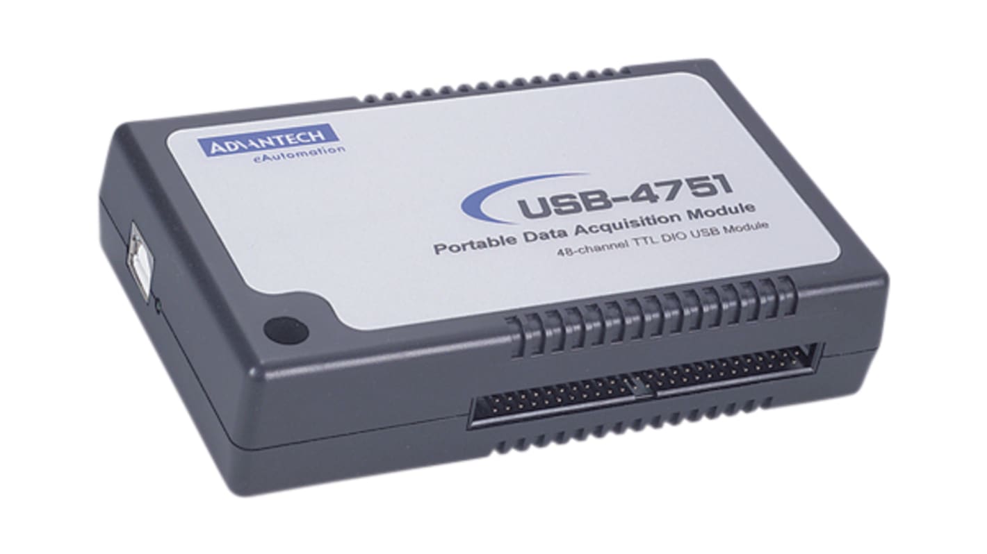 Modulo di ingresso digitale USB-4751 di Advantech, 48 canali TTL, alimentato tramite bus, montaggio su guida DIN.