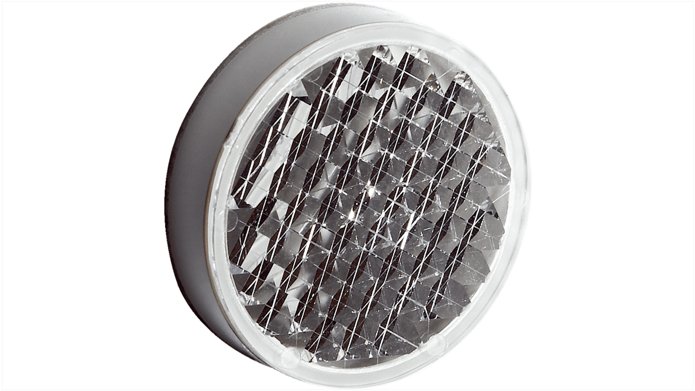 Riflettore Sick PL22-2 rotondo autoadesivo, area riflettente di 23 mm, in PMMA/ABS, per montaggio semplice in applicazioni industriali.