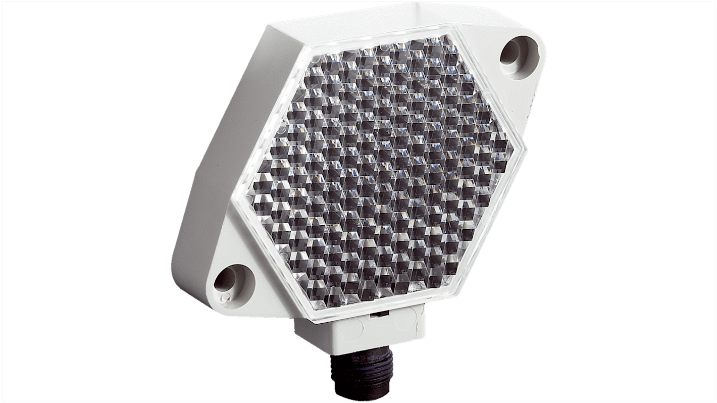 Riflettore Sick PL50HK per applicazioni industriali, attacco a vite, larghezza 48 mm, materiale PMMA/ABS, temperatura operativa -30/+65 °C.