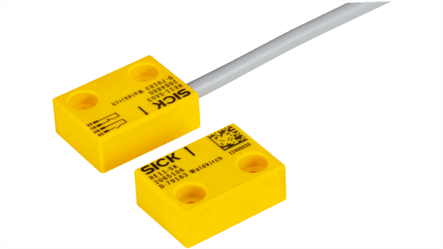 Interruttore di interblocco di sicurezza Sick RE11-SA03, contatti 1NC/1NA, grado di protezione IP67, dimensioni 26 x 36 x 13 mm.