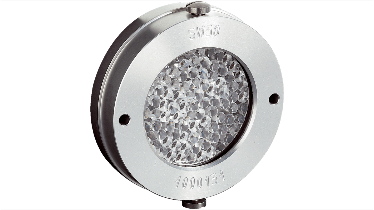 Riflettore Sick SW50 in alluminio anodizzato, montaggio a vite, progettato per alte temperature in applicazioni industriali.