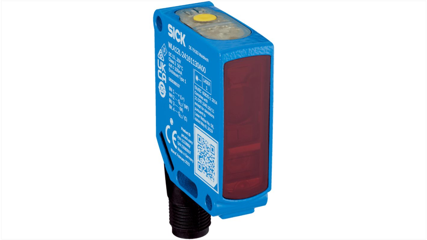 Sensore fotoelettrico rettangolare Sick WLA12L-24162830A00, con gamma di rilevamento 11 m, uscita PNP/NPN, grado di protezione IP66/IP69.