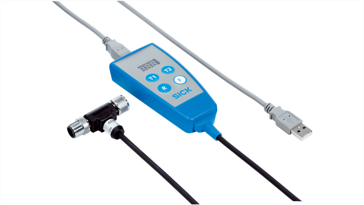 Adattatore Connect+ Sick 6037782 con display LED a 3 cifre per configurazione e clonazione di dispositivi elettronici.