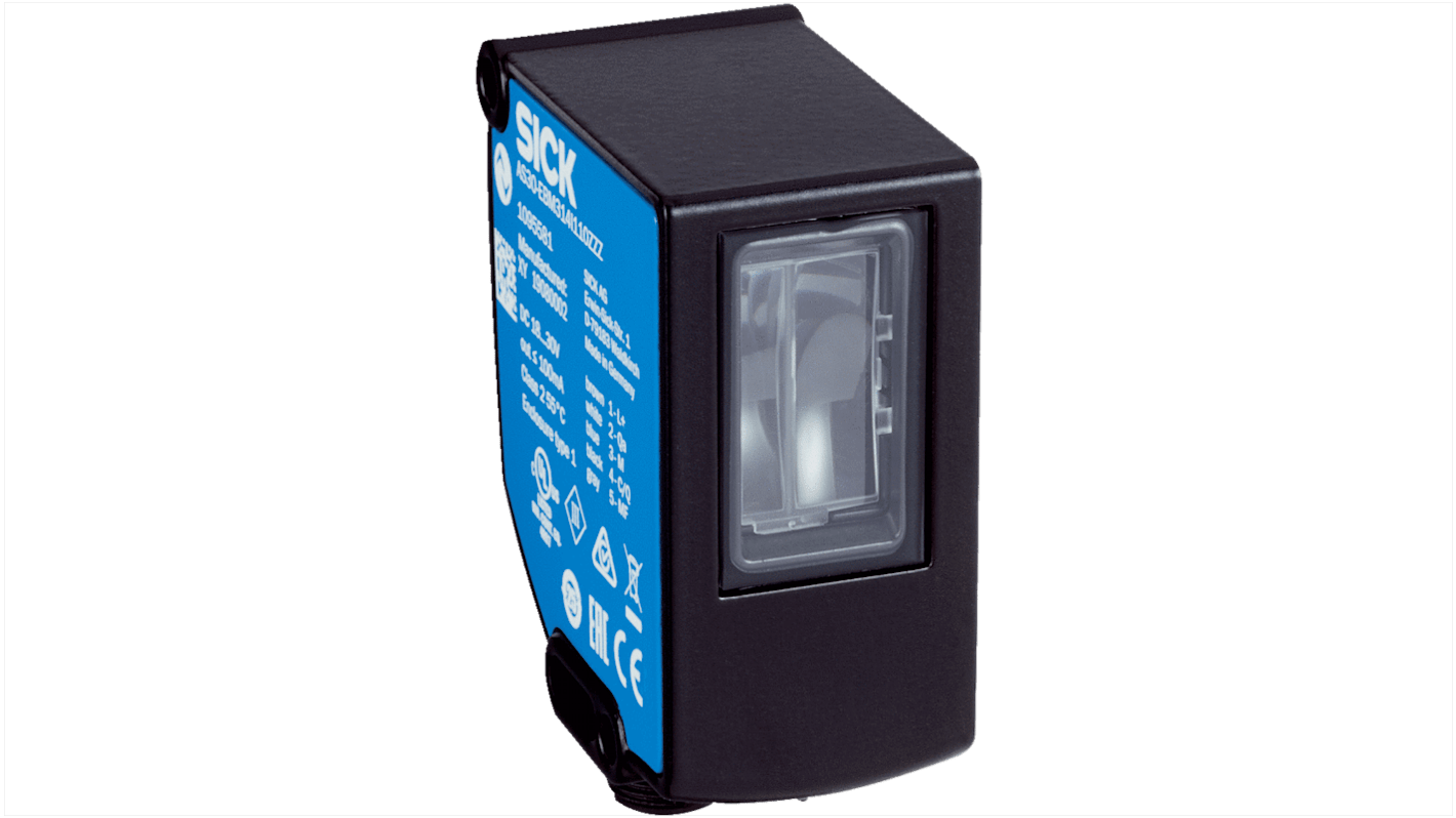 Sensore di colore LED Sick AS30-EBM534I220A00, rilevamento 100 mm, uscita PNP/NPN, grado di protezione IP67.