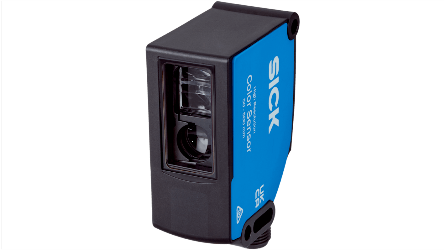 Sensore di colore LED Sick CSS-WBGAD4115AA10Z, rilevamento 50-500 mm, uscita PNP/NPN, grado di protezione IP67.