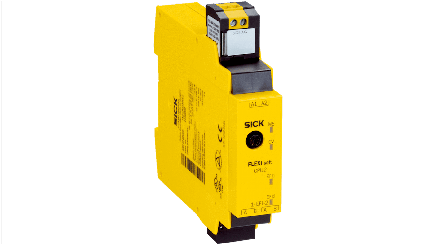 Controller di sicurezza Sick FX3-CPU230002, 24 V c.c., IP20, 22,5 x 96,5 x 120,8 mm, configurabile con Flexi Soft Designer.