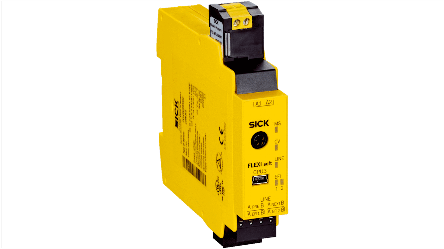 Controller di sicurezza Sick FX3-CPU320002, modulare, 24 V c.c., IP20, 22,5 x 96,5 x 120,8 mm, configurabile con Flexi Soft Designer.