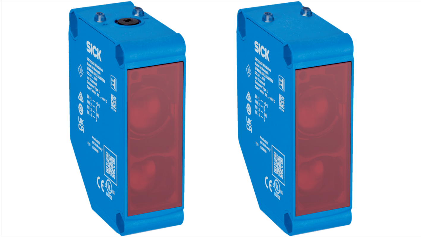 Sensore fotoelettrico rettangolare Sick GSE20G-24112170ZZZ, rilevamento fino a 120 m, IP67, alimentazione CC/CA, temperatura -30/+60 °C.