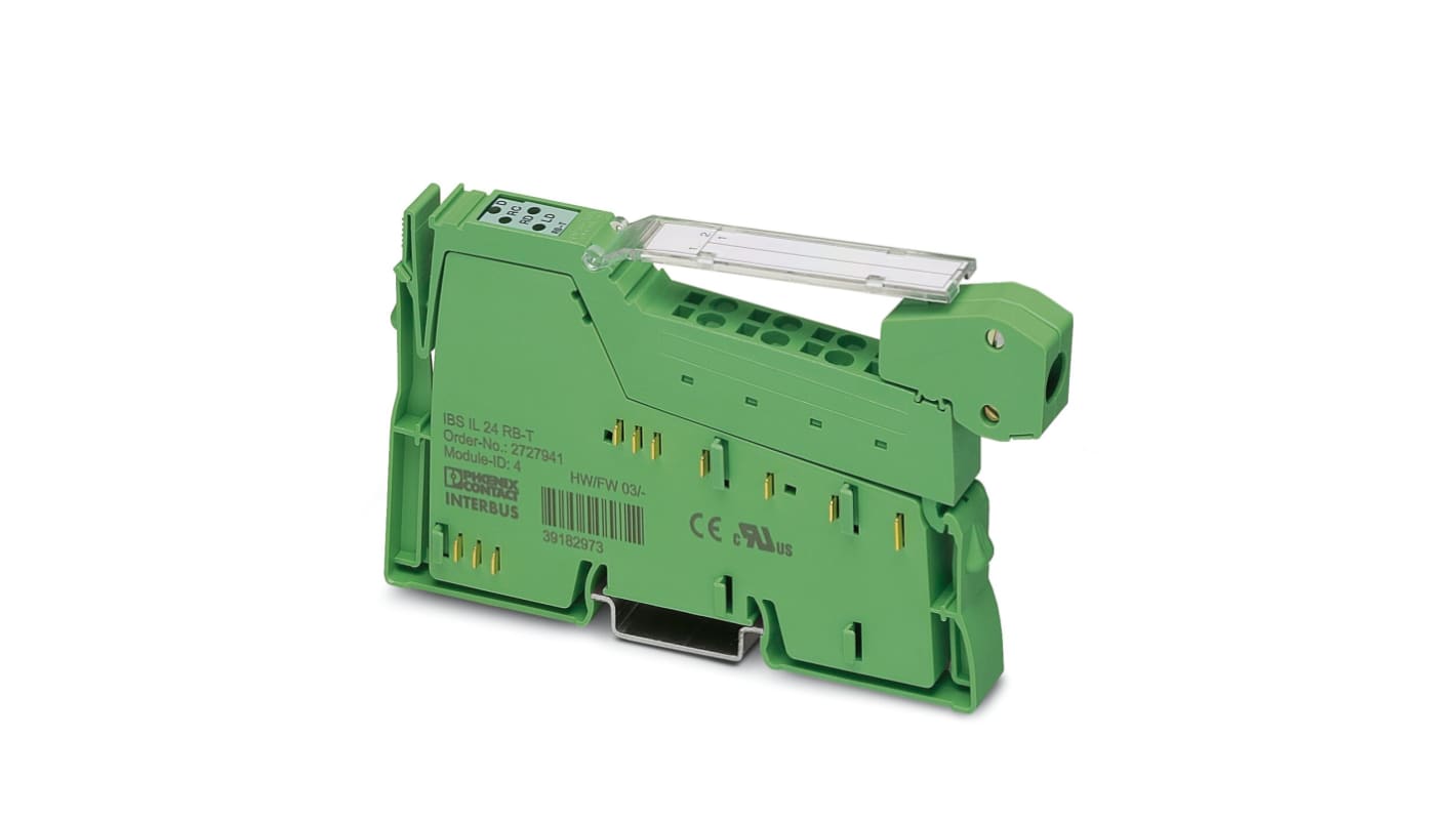 Modulo di comunicazione Phoenix Contact 2861441, IBS IL 24 RB-T-PAC, 24 V c.c., con indicatori di stato e accessori inclusi.